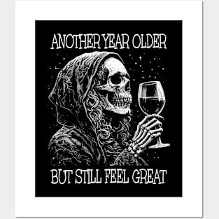 Birthday Womens Wine Drinking Skeleton Posters and Art